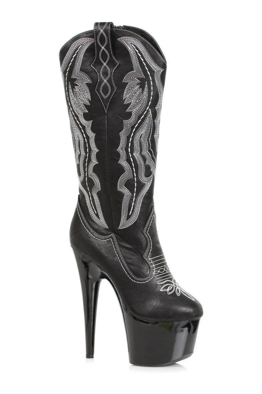 709-DALLAS Stripper Knee Boot | Black Faux Leather