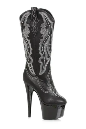 709-DALLAS Stripper Knee Boot | Black Faux Leather