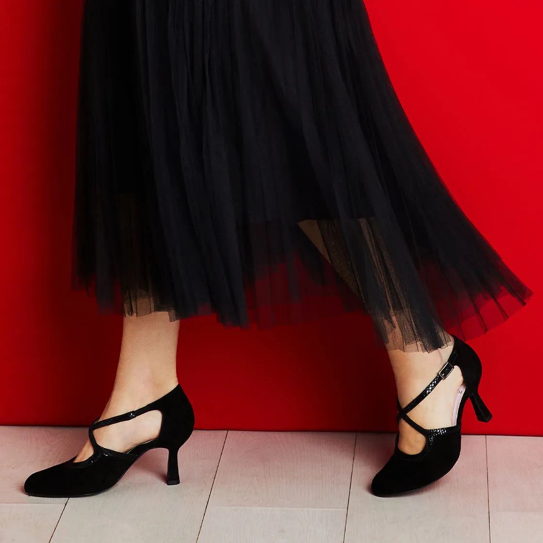 Meredith: Black Suede & Snake Print Leather